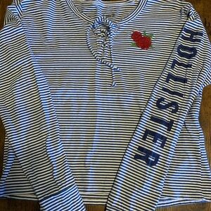 Hollister Striped Graphic Tee w/ Red Rose Embroidery | Size Small